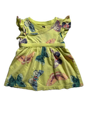 Tea Collection Baby Girls 3-6M Butterfly Print Dress Yellow Ruffle Sleeves